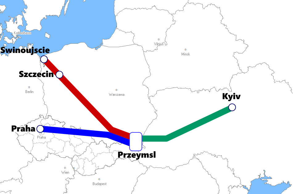 プシェミシル発着夜行列車路線図